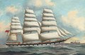 The celebrated three-master Loch Garry under full sail at sea - English School