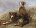 Sheepdogs resting in a landscape - English School