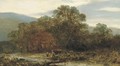 Two children playing in a river landscape - English School