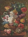 Summer flowers in a vase, with a bird's nest to the side, on a ledge - (after) Jan Van Os