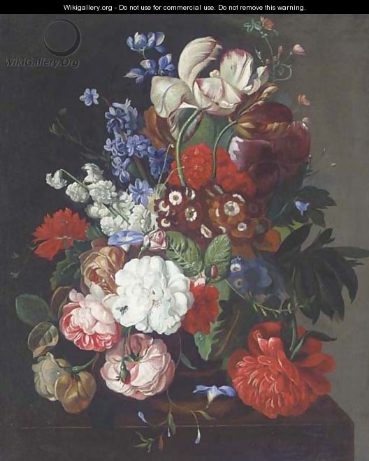 Flowers in a vase on a table - (after) Huysum, Jan van