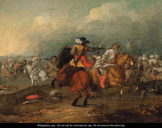 A cavalry engagement - (after) Jan Van Huchtenburgh