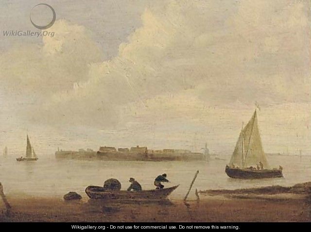 Figures in a boat - (after) Jan Van Goyen