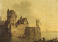 A walled town with fishermen in the foreground - (after) Jan Van Goyen