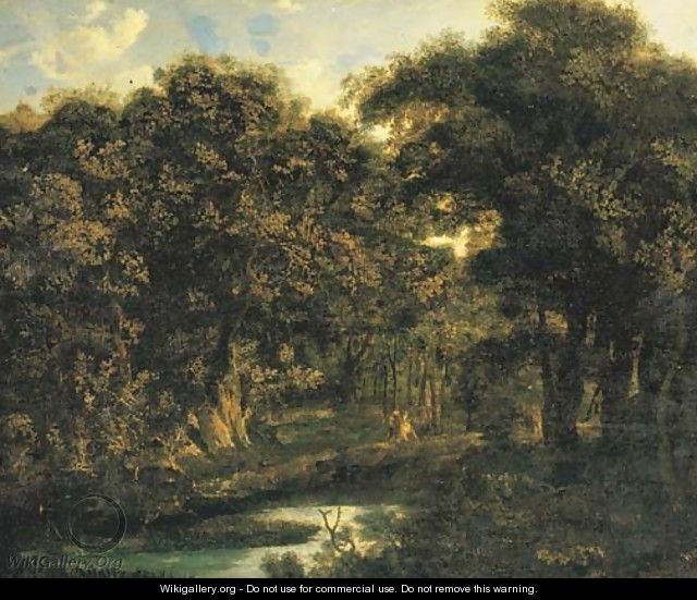 A wooded landscape with a hunting party - (after) Jan Van Der Heyden