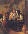 A woman teaching children to read and write in an interior - (after) Jan Steen