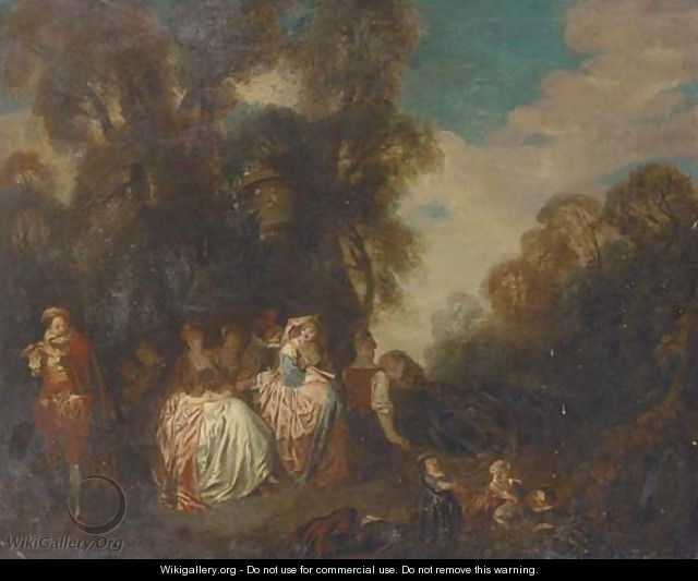 A fete champetre with elegant company listening to music - (after) Watteau, Jean Antoine