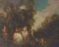 A fete champetre with elegant company listening to music - (after) Watteau, Jean Antoine