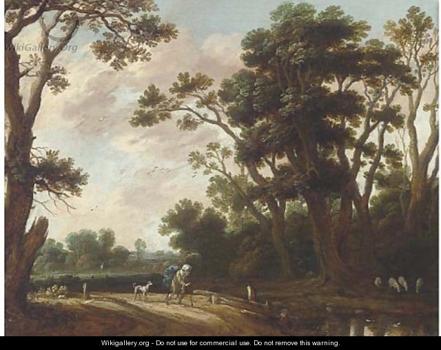 A landscape with a traveller and a dog on a track - (after) Jasper Van Der Lanen