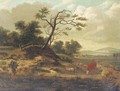 A dune landscape with sheep, a cow and figures on a track - (after) Jan Wynants