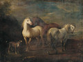 Three horses and a dog in a landscape - (after) Jan Wyck