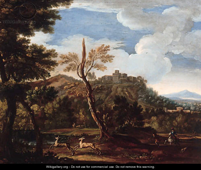 An extensive landscape with a deer hunt - (after) Jan Wyck
