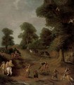 A wooded landscape with travellers under siege - (after) Jan Wyck