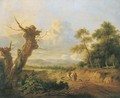 A dune landscape with sportsmen on a path by a wood - (after) Jan Wijnants