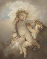 Three putti playing with a garland of flowers - (after) Fragonard, Jean-Honore