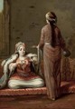 A Turkish lady seated on a cushion, being served by a maid servant - (after) Jean Baptiste Vanmour