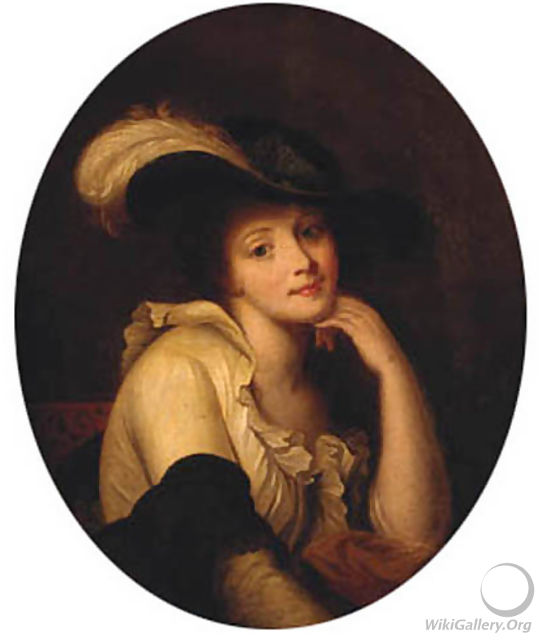 Portrait Of A Young Lady, Bust-Length, Wearing A Feathered Hat - (after) Greuze, Jean Baptiste