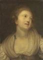 Portrait of a young lady, bust-length, in a beige decollete dress with a blue ribbon - (after) Greuze, Jean Baptiste