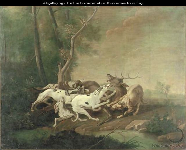 Hounds attacking a stag - (after) Jean-Baptiste Oudry