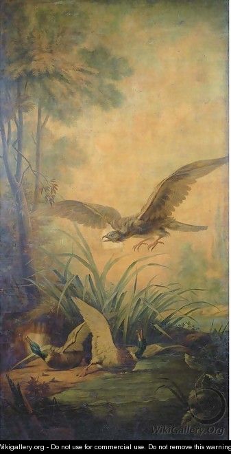 A sea eagle and two wild ducks in a landscape - (after) Jean-Baptiste Oudry