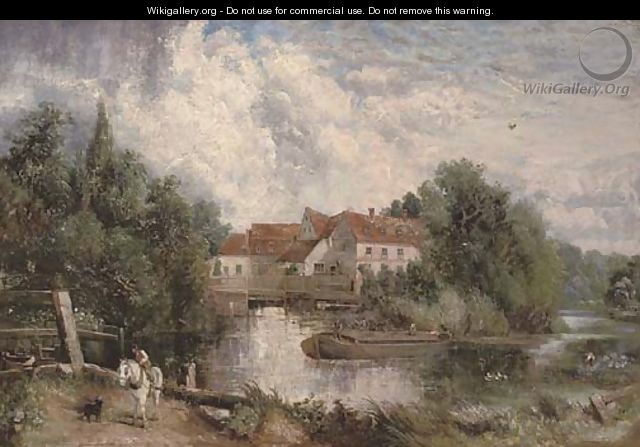 Flatford Mill with a figure on a white horse in the foreground - (after) Constable, John