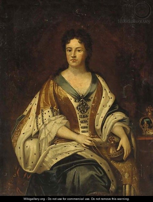 Portrait of Queen Anne (1665-1714), seated three-quarter-length, in Garter robes, holding an orb - (attr.to) Closterman, Johann