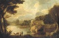 An Italianate landscape with figures and cattle by a river, a castle beyond - (after) Johann Christian Vollerdt Or Vollaert