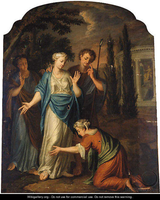A Peasant making supplications to Woman and Attendants, a Temple devoted to Diana beyond - (after) Jacopo (Giacomo) Amigoni