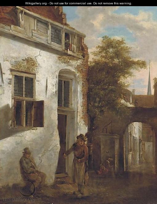 A courtyard scene with peasants - (after) Jacobus Vrel