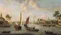 Yachts on the Buiten Amstel, Amsterdam, with the spires of the Zuider- and Oude Kerk beyond - (after) Jacobus Storck