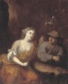 Lady as a shepherdess with a peasant in a rocky gorge - (after) Jacob Van Loo