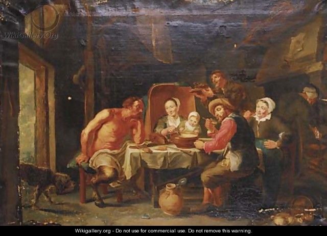A satyr and peasants feasting - (after) Jacob Jordaens