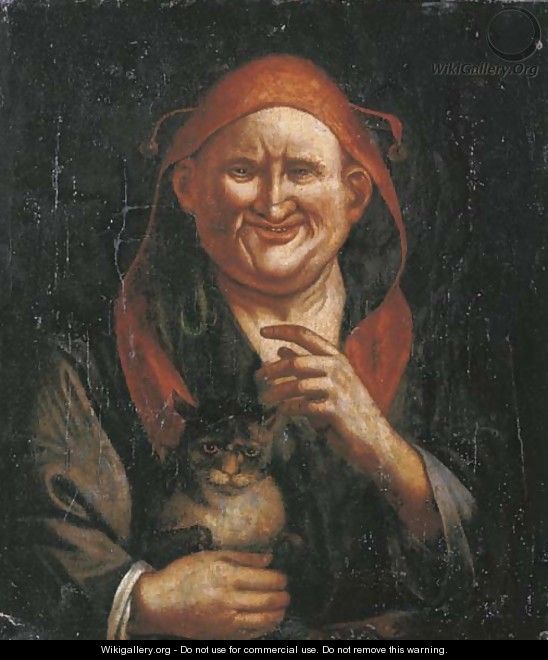 A Jester holding a cat - (after) Jacob Jordaens