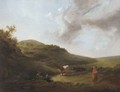 Figures and cattle on a hillside track - (after) James Arthur O