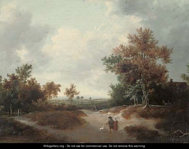 A wooded landscape with a peasant couple on a track - (after) Jacob Van Ruisdael