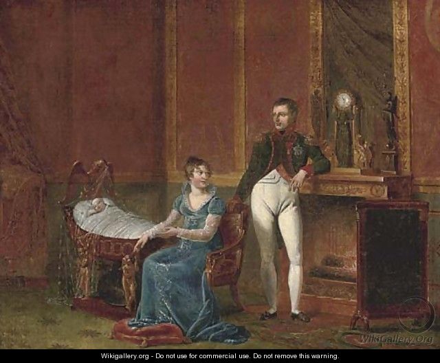 Napoleon and Marie-Louise by the fireside with the infant Napoleon II - (after) David, Jacques Louis