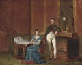 Napoleon and Marie-Louise by the fireside with the infant Napoleon II - (after) David, Jacques Louis
