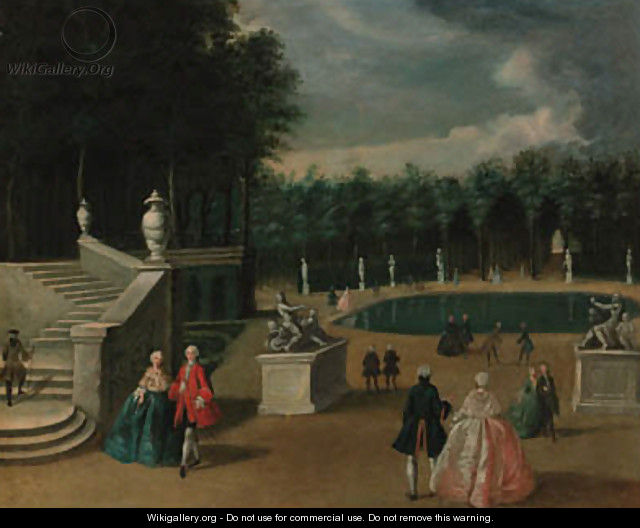 Elegant company in a park - (after) Jacques De Lajoue