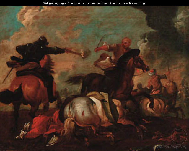 A cavalry engagement between Christians and Turks - (after) Jacques (Le Bourguignon) Courtois