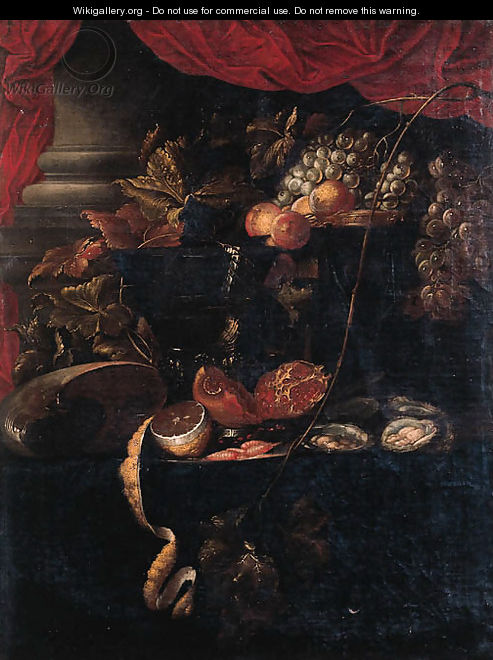 Grapes, vines, peaches and a fob-watch on a jewelry box - (after) Jan Davidsz. De Heem