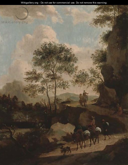 A rocky landscape with travellers on a path - (after) Jan Both