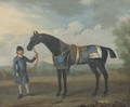 A black Bay race horse and a groom in a landscape at the Bolton races in 1734 - (after) James Seymour