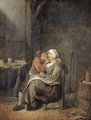 A boor courting a maid in a barn - (after) Jan Miense Molenaer