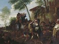 Peasants dancing the Saltarello by a farmhouse - (after) Jan Miel
