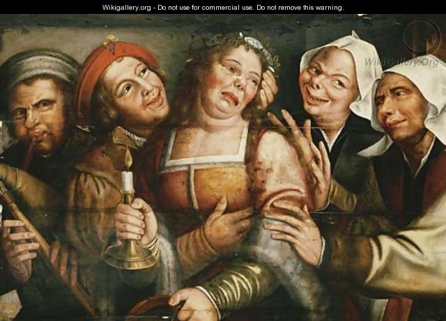 Peasants carousing with a woman holding a candle - (after) Jan Massys