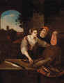 A Fishmonger and a Peasant Woman at a casement - (after) Jan Steen