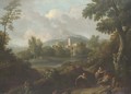 An Italianate landscape with classical buildings and figures by a lake - (after) Jan Frans Van Orizzonte (see Bloemen)