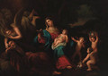 The Holy Family with an angel and putti in a landscape - (after) Guido Reni