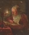A woman reading by candlelight - (after) Godfried Schalcken