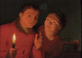 Children watching a birdcage by candlelight - (after) Godfried Schalcken